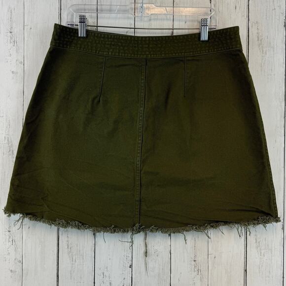 Madewell Kale Green Stretch Raw Hem  Button Fly A-Line Mini Skirt Plus Size 14 - Picture 7 of 16